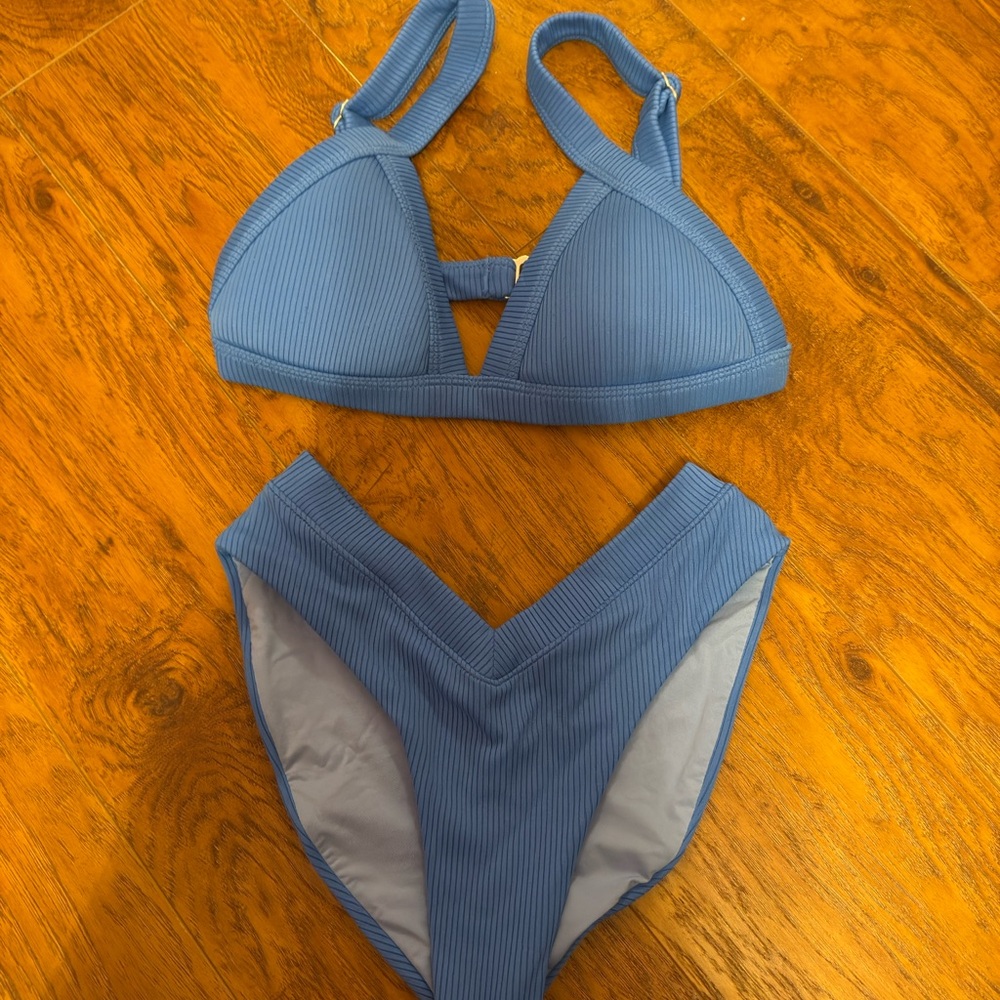 Blue Ribbed Bikini Set